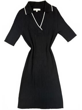 Favorite Daughter Black Ribbed Knit Dress with White Trim Collar Size L #siren